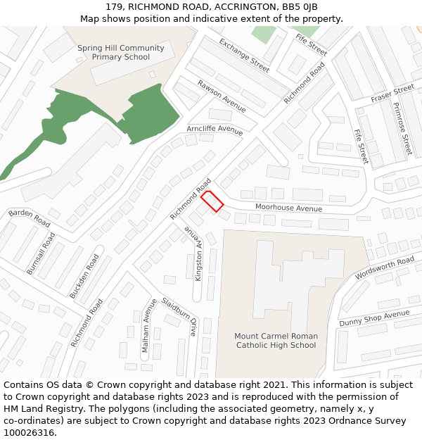 179, RICHMOND ROAD, ACCRINGTON, BB5 0JB: Location map and indicative extent of plot
