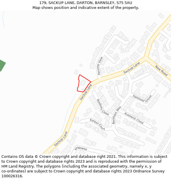 179, SACKUP LANE, DARTON, BARNSLEY, S75 5AU: Location map and indicative extent of plot