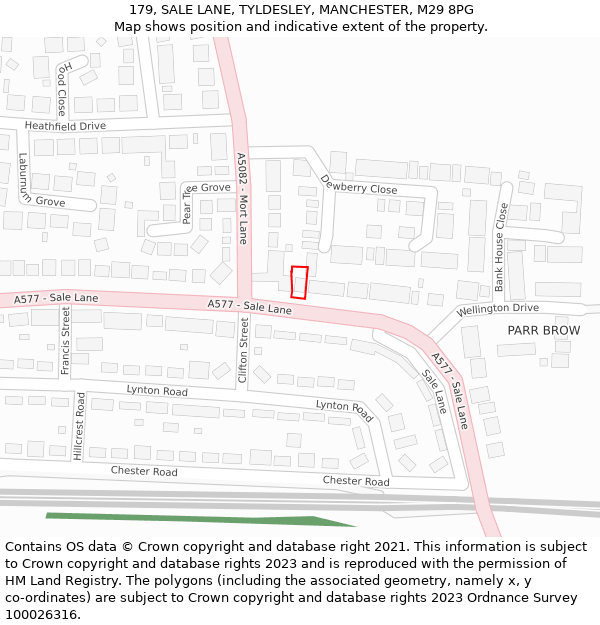 179, SALE LANE, TYLDESLEY, MANCHESTER, M29 8PG: Location map and indicative extent of plot