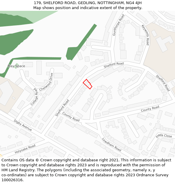 179, SHELFORD ROAD, GEDLING, NOTTINGHAM, NG4 4JH: Location map and indicative extent of plot