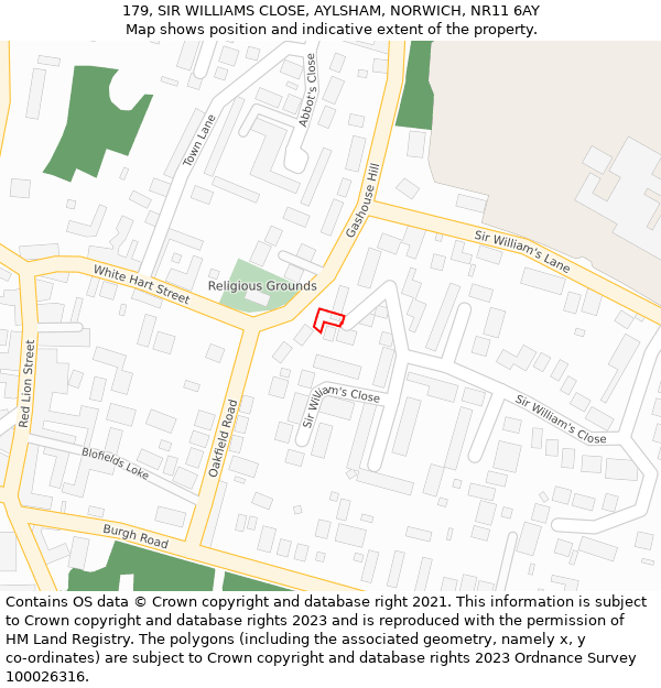 179, SIR WILLIAMS CLOSE, AYLSHAM, NORWICH, NR11 6AY: Location map and indicative extent of plot