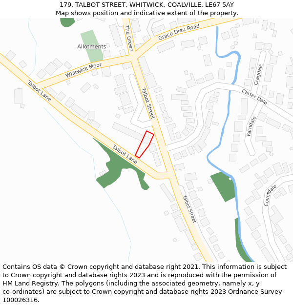 179, TALBOT STREET, WHITWICK, COALVILLE, LE67 5AY: Location map and indicative extent of plot