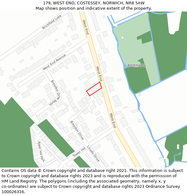 179, WEST END, COSTESSEY, NORWICH, NR8 5AW: Location map and indicative extent of plot