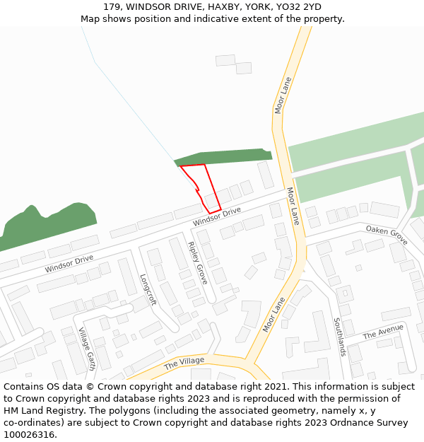 179, WINDSOR DRIVE, HAXBY, YORK, YO32 2YD: Location map and indicative extent of plot