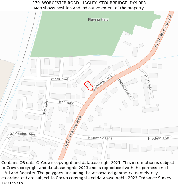 179, WORCESTER ROAD, HAGLEY, STOURBRIDGE, DY9 0PR: Location map and indicative extent of plot