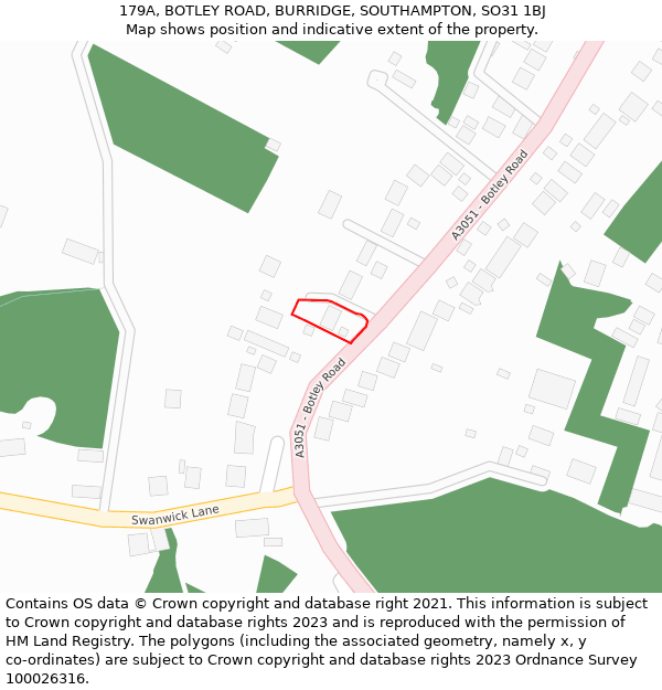179A, BOTLEY ROAD, BURRIDGE, SOUTHAMPTON, SO31 1BJ: Location map and indicative extent of plot