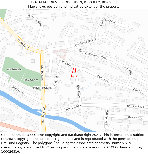 17A, ALTAR DRIVE, RIDDLESDEN, KEIGHLEY, BD20 5ER: Location map and indicative extent of plot