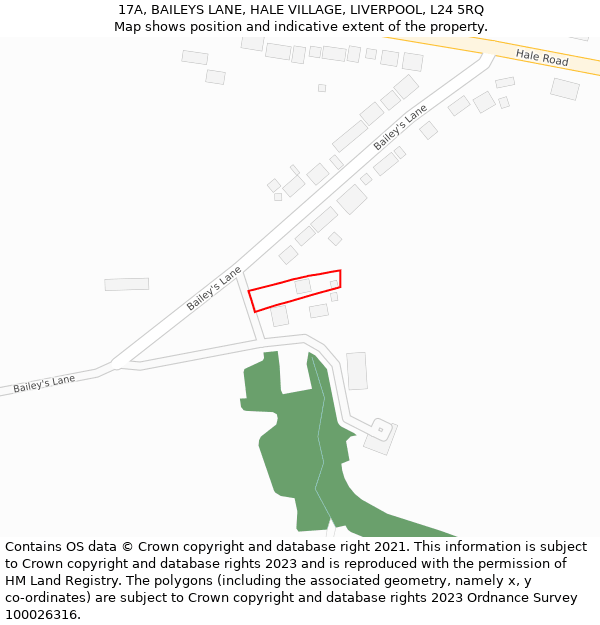 17A, BAILEYS LANE, HALE VILLAGE, LIVERPOOL, L24 5RQ: Location map and indicative extent of plot