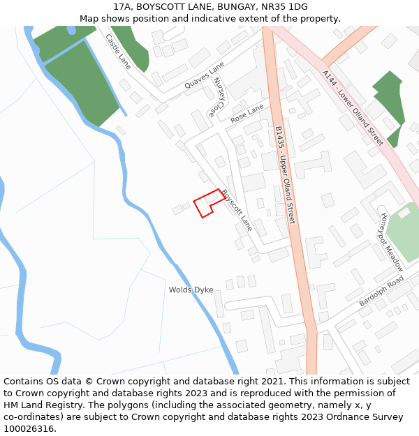 17A, BOYSCOTT LANE, BUNGAY, NR35 1DG: Location map and indicative extent of plot