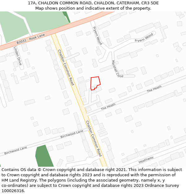 17A, CHALDON COMMON ROAD, CHALDON, CATERHAM, CR3 5DE: Location map and indicative extent of plot