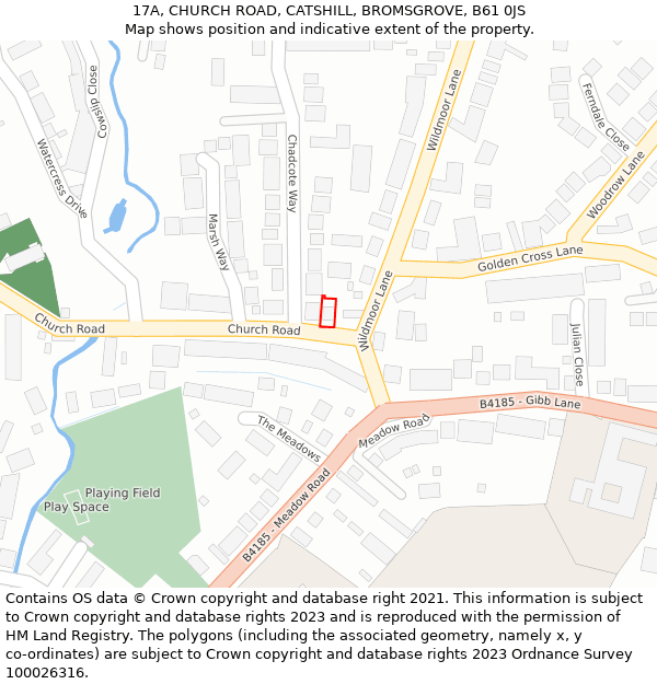 17A, CHURCH ROAD, CATSHILL, BROMSGROVE, B61 0JS: Location map and indicative extent of plot