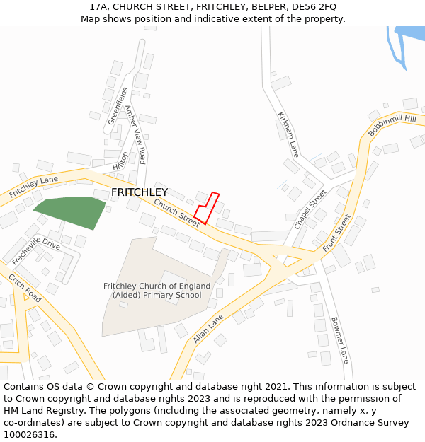 17A, CHURCH STREET, FRITCHLEY, BELPER, DE56 2FQ: Location map and indicative extent of plot