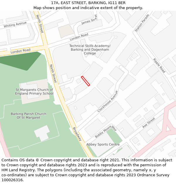 17A, EAST STREET, BARKING, IG11 8ER: Location map and indicative extent of plot