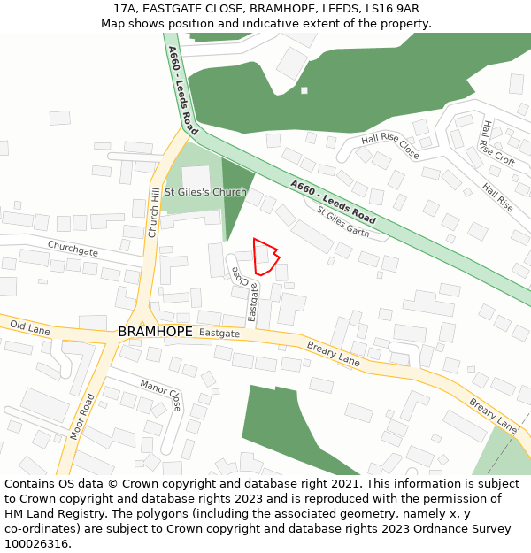 17A, EASTGATE CLOSE, BRAMHOPE, LEEDS, LS16 9AR: Location map and indicative extent of plot
