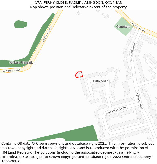 17A, FERNY CLOSE, RADLEY, ABINGDON, OX14 3AN: Location map and indicative extent of plot