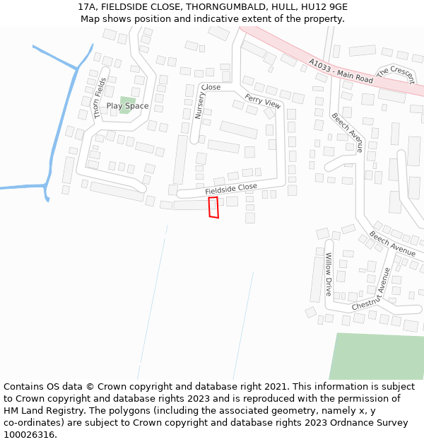 17A, FIELDSIDE CLOSE, THORNGUMBALD, HULL, HU12 9GE: Location map and indicative extent of plot