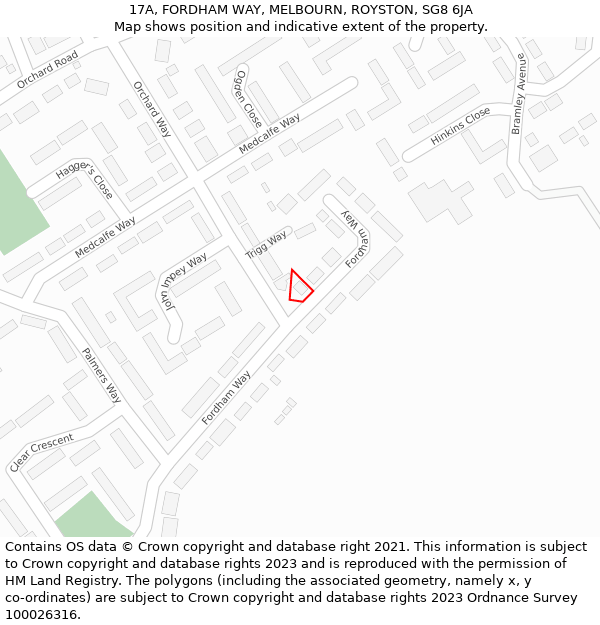 17A, FORDHAM WAY, MELBOURN, ROYSTON, SG8 6JA: Location map and indicative extent of plot