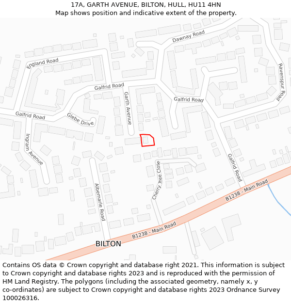 17A, GARTH AVENUE, BILTON, HULL, HU11 4HN: Location map and indicative extent of plot