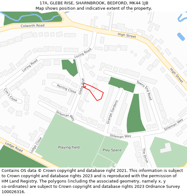 17A, GLEBE RISE, SHARNBROOK, BEDFORD, MK44 1JB: Location map and indicative extent of plot