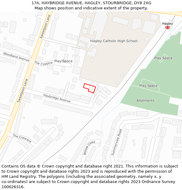 17A, HAYBRIDGE AVENUE, HAGLEY, STOURBRIDGE, DY8 2XG: Location map and indicative extent of plot