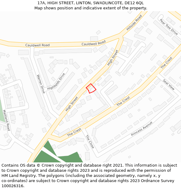 17A, HIGH STREET, LINTON, SWADLINCOTE, DE12 6QL: Location map and indicative extent of plot