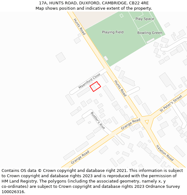 17A, HUNTS ROAD, DUXFORD, CAMBRIDGE, CB22 4RE: Location map and indicative extent of plot