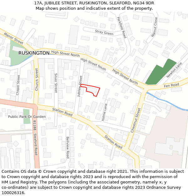 17A, JUBILEE STREET, RUSKINGTON, SLEAFORD, NG34 9DR: Location map and indicative extent of plot