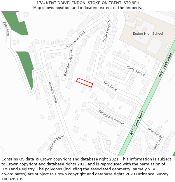 17A, KENT DRIVE, ENDON, STOKE-ON-TRENT, ST9 9EH: Location map and indicative extent of plot