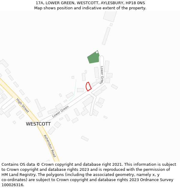 17A, LOWER GREEN, WESTCOTT, AYLESBURY, HP18 0NS: Location map and indicative extent of plot