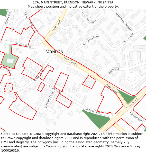 17A, MAIN STREET, FARNDON, NEWARK, NG24 3SA: Location map and indicative extent of plot