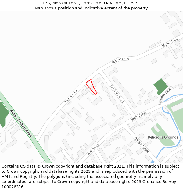 17A, MANOR LANE, LANGHAM, OAKHAM, LE15 7JL: Location map and indicative extent of plot