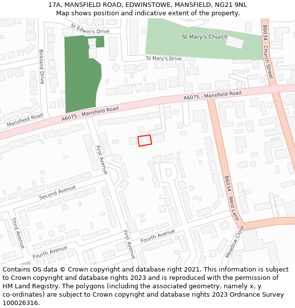 17A, MANSFIELD ROAD, EDWINSTOWE, MANSFIELD, NG21 9NL: Location map and indicative extent of plot