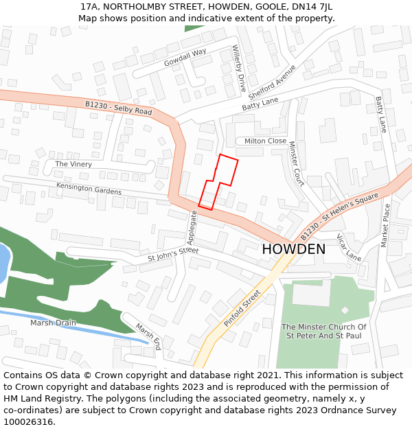 17A, NORTHOLMBY STREET, HOWDEN, GOOLE, DN14 7JL: Location map and indicative extent of plot
