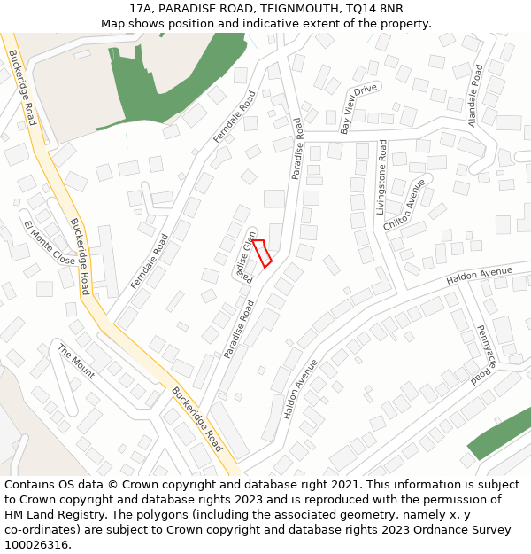 17A, PARADISE ROAD, TEIGNMOUTH, TQ14 8NR: Location map and indicative extent of plot