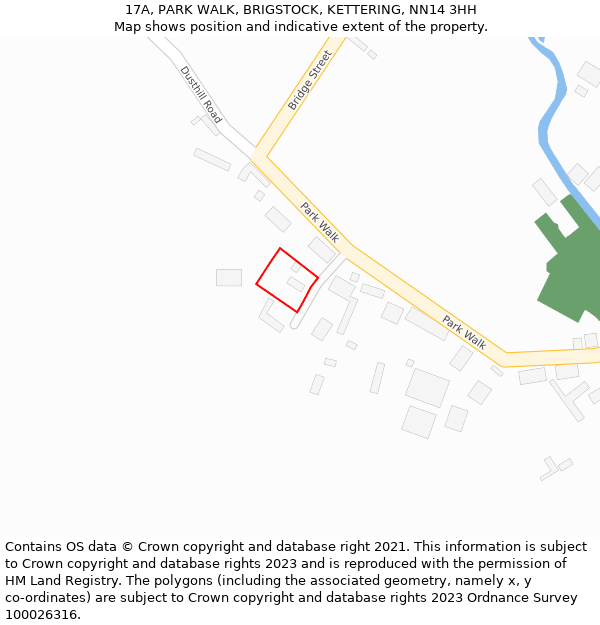 17A, PARK WALK, BRIGSTOCK, KETTERING, NN14 3HH: Location map and indicative extent of plot