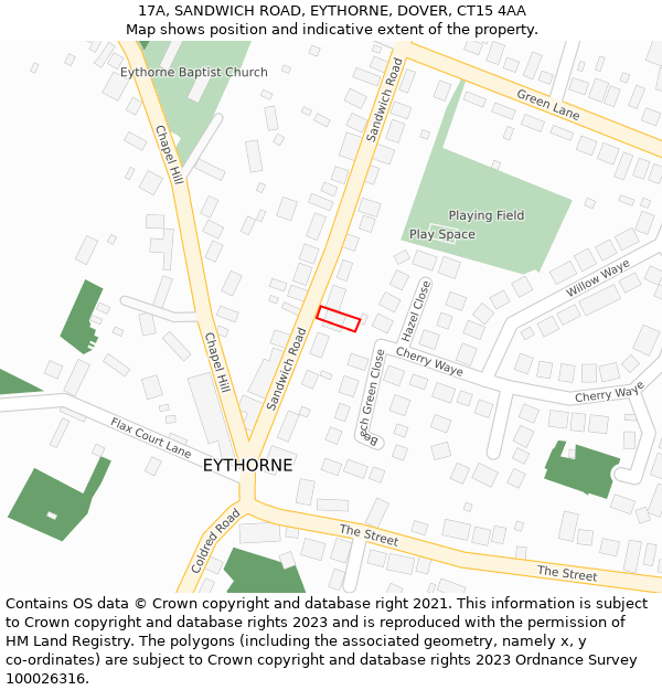 17A, SANDWICH ROAD, EYTHORNE, DOVER, CT15 4AA: Location map and indicative extent of plot