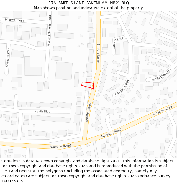 17A, SMITHS LANE, FAKENHAM, NR21 8LQ: Location map and indicative extent of plot