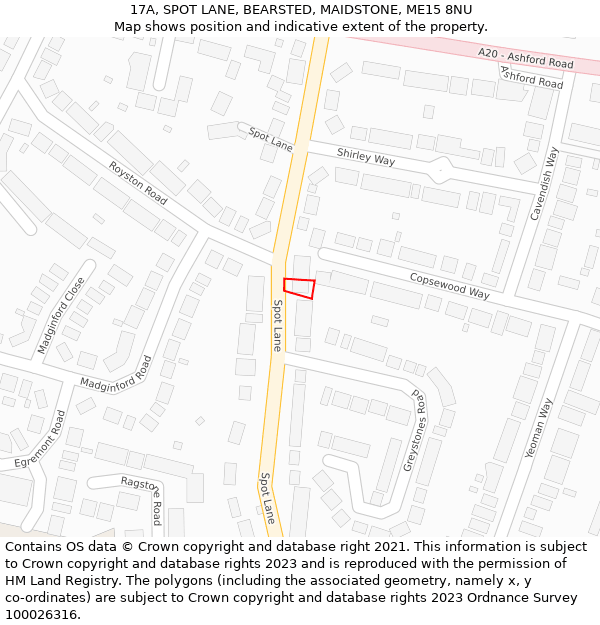 17A, SPOT LANE, BEARSTED, MAIDSTONE, ME15 8NU: Location map and indicative extent of plot