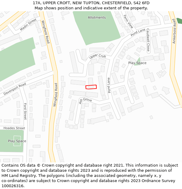 17A, UPPER CROFT, NEW TUPTON, CHESTERFIELD, S42 6FD: Location map and indicative extent of plot