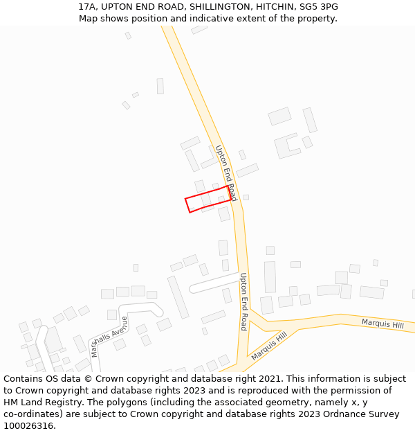 17A, UPTON END ROAD, SHILLINGTON, HITCHIN, SG5 3PG: Location map and indicative extent of plot