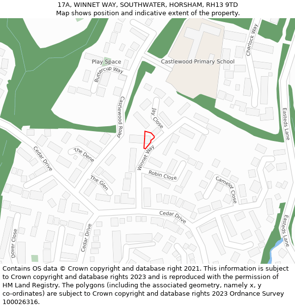 17A, WINNET WAY, SOUTHWATER, HORSHAM, RH13 9TD: Location map and indicative extent of plot