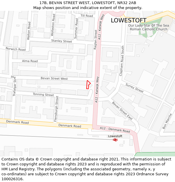 17B, BEVAN STREET WEST, LOWESTOFT, NR32 2AB: Location map and indicative extent of plot