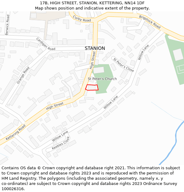 17B, HIGH STREET, STANION, KETTERING, NN14 1DF: Location map and indicative extent of plot