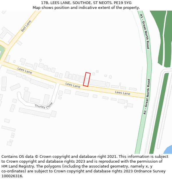 17B, LEES LANE, SOUTHOE, ST NEOTS, PE19 5YG: Location map and indicative extent of plot