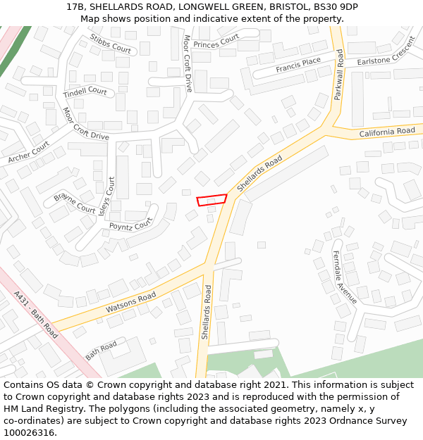 17B, SHELLARDS ROAD, LONGWELL GREEN, BRISTOL, BS30 9DP: Location map and indicative extent of plot