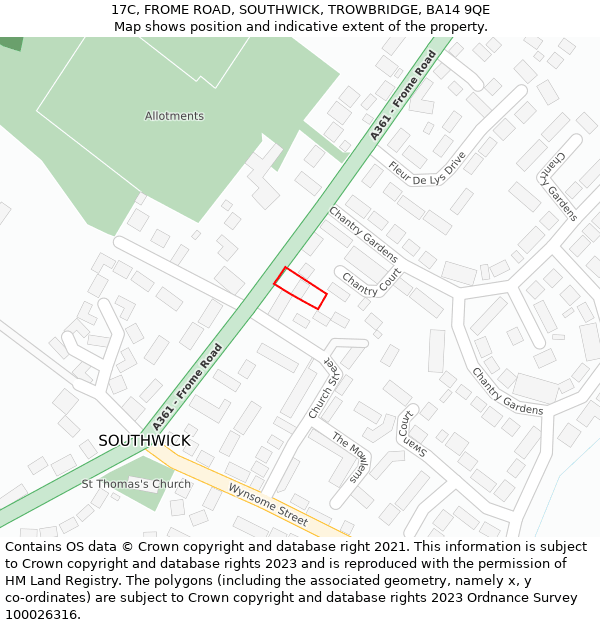 17C, FROME ROAD, SOUTHWICK, TROWBRIDGE, BA14 9QE: Location map and indicative extent of plot