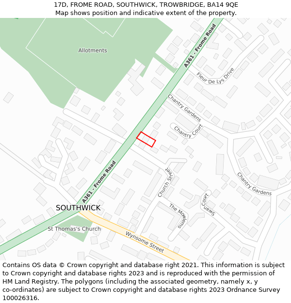 17D, FROME ROAD, SOUTHWICK, TROWBRIDGE, BA14 9QE: Location map and indicative extent of plot