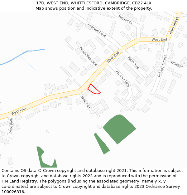 17D, WEST END, WHITTLESFORD, CAMBRIDGE, CB22 4LX: Location map and indicative extent of plot