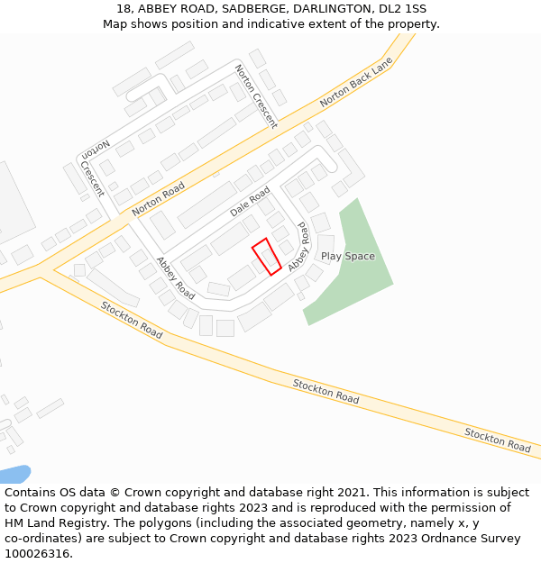 18, ABBEY ROAD, SADBERGE, DARLINGTON, DL2 1SS: Location map and indicative extent of plot