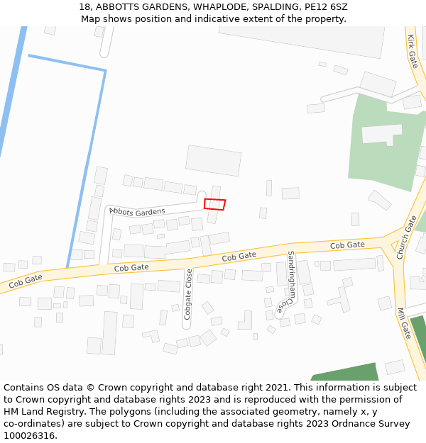 18, ABBOTTS GARDENS, WHAPLODE, SPALDING, PE12 6SZ: Location map and indicative extent of plot